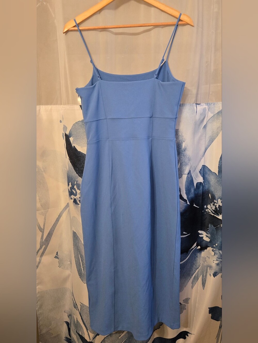 Crepe Square Neck Sleeveless Seamed Midi Sheath Dress - Picture 3 of 7